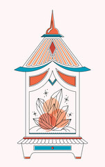 Fototapeta premium Vector bright lineart sketch rose quartz crystals in chest. Pixiecore and fairycore