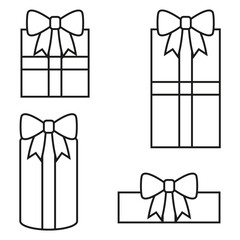 Cztery prezenty o różnym kształcie (kontury).