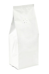 Foil paper bag of food bags of coffee, salt, sugar, pepper, spices or flour, folded, shades of gray. On a white background isolated. Mock up template for your design.
