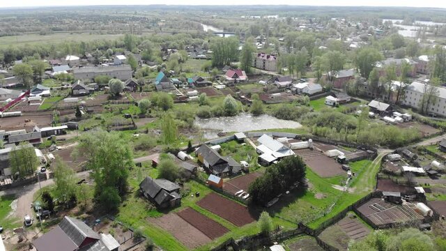 Aerial view of the village (Strizhi, Kirov region, Russia)