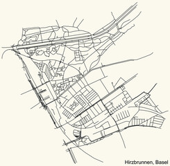 Fototapeta na wymiar Detailed navigation urban street roads map on vintage beige background of the quarter Hirzbrunnen District of the Swiss regional capital city of Basel, Switzerland
