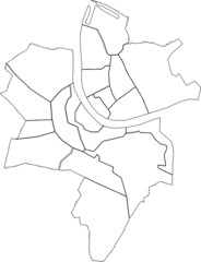 Simple blank white vector map with black borders of urban city districts of Basel, Switzerland