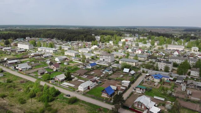 Aerial view of the village (Strizhi, Kirov region, Russia)