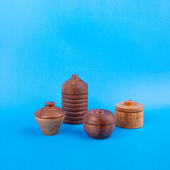 wooden jewelry box with blue background