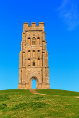 Glastonbury tor Somerset historic landmark and tourist attraction England UK - obrazy, fototapety, plakaty