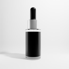 glass bottle cosmetic dropper with blank label and metallic lid 3d render 