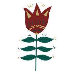 Cute flowers in folk style isolated.