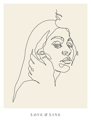 Couple in love. Romantic lovers portrait. Linear sketch logo tattoo