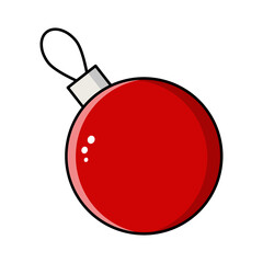 Red Christmas ball on the white background. Cartoon style Christmas decoration ball