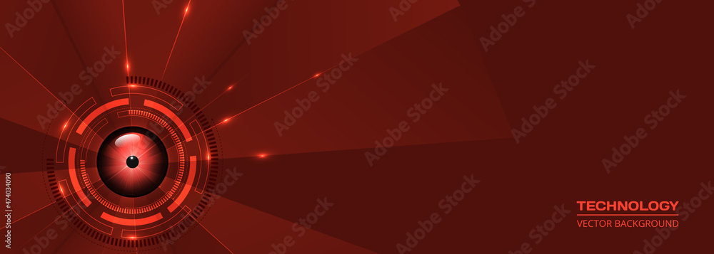 Poster Red technology wide banner with circuit board. Abstract technology digital concept hi tech red background. Vector illustration