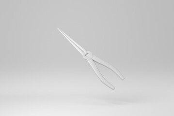 Needle nose, pointy-nose pliers on white background. minimal concept. monochrome. 3D render.
