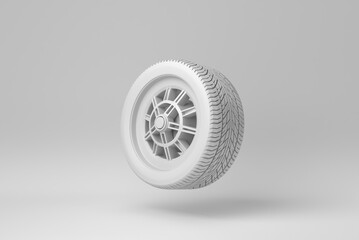 Car wheels isolated on white background. minimal concept. monochrome. 3D render.