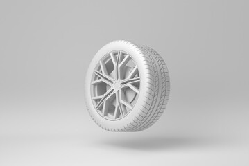 Car wheels isolated on white background. minimal concept. monochrome. 3D render. © FugaStudio