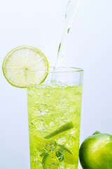 Glass with a fruit drink.