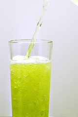 Glass with a fruit drink.