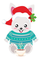 Winter bunny in Santa hat