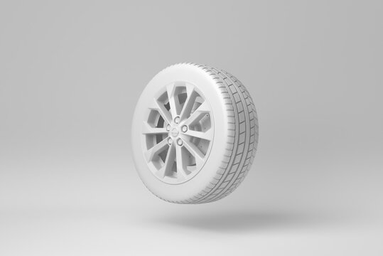 Car wheels isolated on white background. minimal concept. monochrome. 3D render.