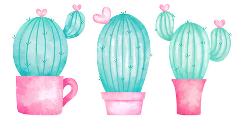 cactus heart flower in pink pot ,sweet cactus for Valentine's Day , cactus love with clipping path