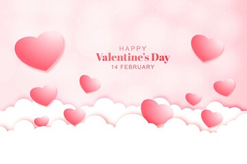 Valentine's day card with hearts on clouds background