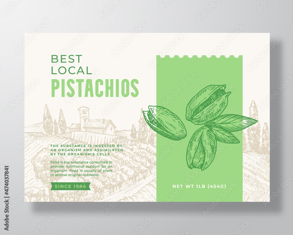 Canvas Prints fresh local pistachios food label template. abstract vector packaging design layout. modern typograp