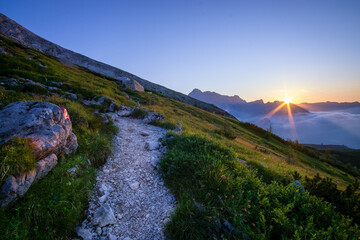 sunset in the mountains in summer