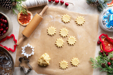Cooking Christmas cookies. Snowflake cookie cutter. Step by step recipe.