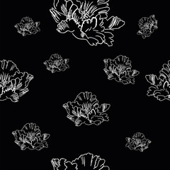 nahtloses Muster mit Papageientulpen in schwarz-wei&szlig;. Vektor