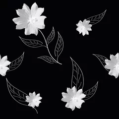 nahtloses Muster mit Blumen in schwarz-weiß. Mix aus Strichzeichnung und realistischer Zeichnung. Vektor © Stefanie
