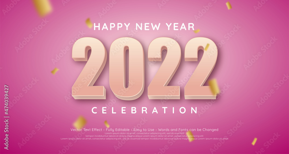 Poster happy new year editable text number 2022 with soft pink style 3d on magenta background