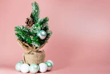 Green Artificial Miniature Christmas Tree with Balls