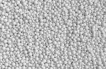 3d render of monochrome black white abstract art 3d background texture of surreal field based on mix chaotic random big and small white balls particles   