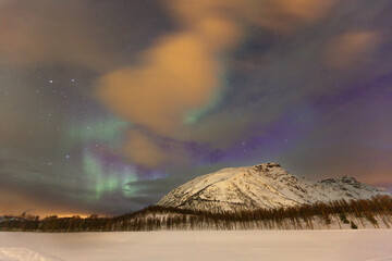 Snowy Mountain and Northern Lights