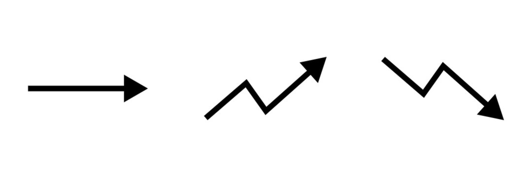 Conjunto de icono de flecha recta, crecimiento y declive. Concepto de negocio. Ganancias y pérdidas. Ilustración vectorial