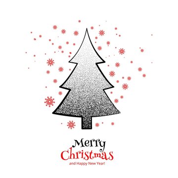 Merry christmas tree design made with dots and snowflakes background