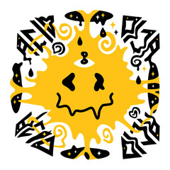 Acid surreal distorted melt smile face. Acid quote text. Vector trendy illustration.Deform,distortion,acid,lsd,techno,trippy smile face trendy print for cover,t-shirt,poster,sticker wallpaper concept