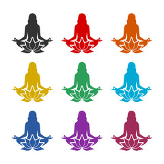 Meditation, Yoga Icon isolated on white background, color set