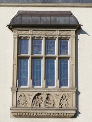 Bay window on the historic town hall in the Dortmund suburb of Aplerbeck, Dortmund, North Rhine-Westphalia, Germany Erker am historischen Rathaus im Dortmunder Vorort Aplerbeck
