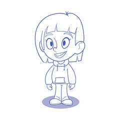 Girl in a hoodie. Character sketch in cartoon style.