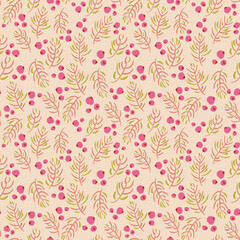Fototapeta premium Spruce branches and berries pattern.