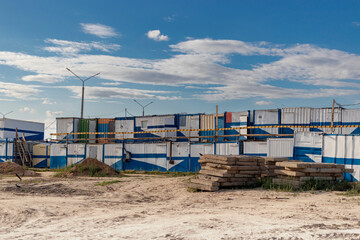 Mobile office buildings or container site office for construction site. Amenity rooms for workers for housing builders on duty.