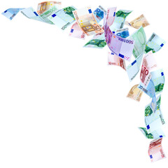Euro banknotes falling and flying isolated on white - 474048823