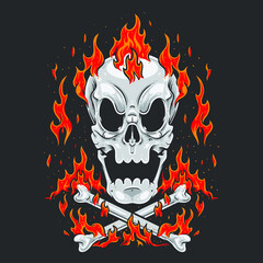 Skull cartoon crossbones flames