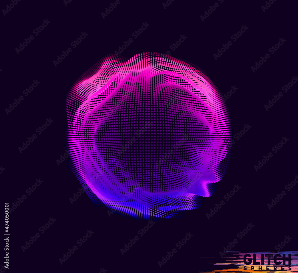 Poster abstract vector colorful mesh on dark background. futuristic style card. corrupted point sphere