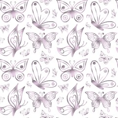 Fototapeta na wymiar Pink Butterflies Seamless Repeat Pattern