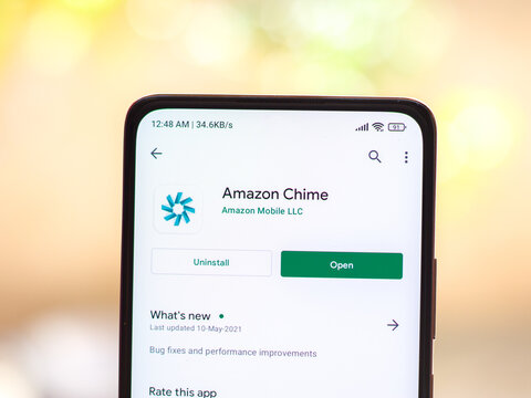 West Bangal, India - December 05, 2021 : Amazon Chime logo on phone screen stock image.
