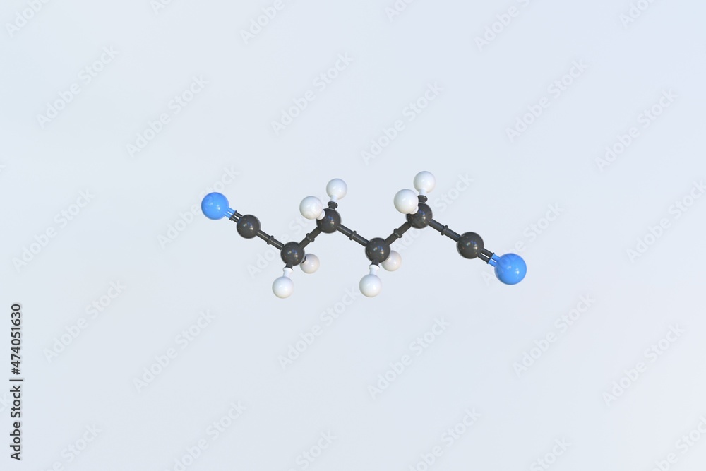 Poster adiponitrile molecule. isolated molecular model. 3d rendering