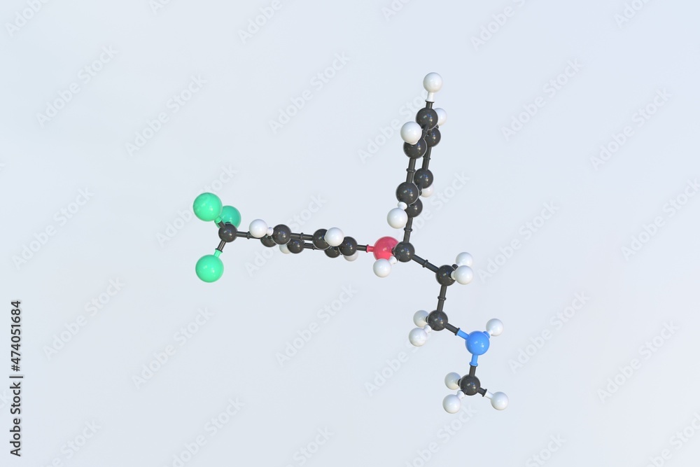 Poster fluoxetine molecule. isolated molecular model. 3d rendering