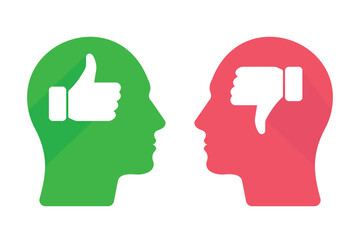 Two men heads with thumb hands on white background for website, application, printing, document, poster design, etc. vector EPS10