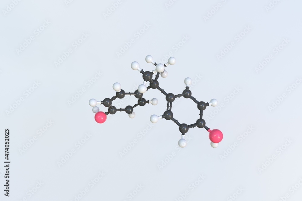 Poster molecule of bisphenol a, isolated molecular model. 3d rendering