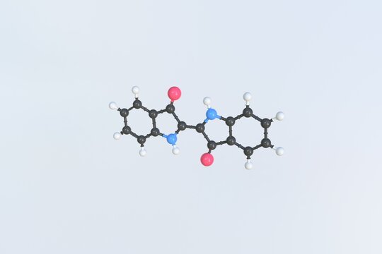 Indigo molecule, isolated molecular model. 3D rendering